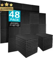 Acoustic Panels, 48 Pack, Charcoal, Studio Foam Wedges, 1" X 12" X 12"