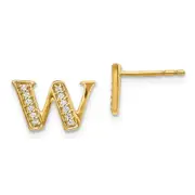Solid 14k Yellow Gold Simulated CZ Initial W Earrings