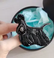 Black American cocker spaniel brooch, pet portrait jewelry, dog show number clip
