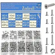 520Pcs Flat Head M2 Machine Screws Countersunk M2x4/5/6/8/10/12/16/18/20mm 304 Stainless Steel Screw Full Thread Small Screws Fasteners Bolts Nuts Laptop Computer Screw Kit