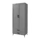 2 Door Wardrobe with 2 Drawers Cupboard Clothes Storage Hanging Solution Grey