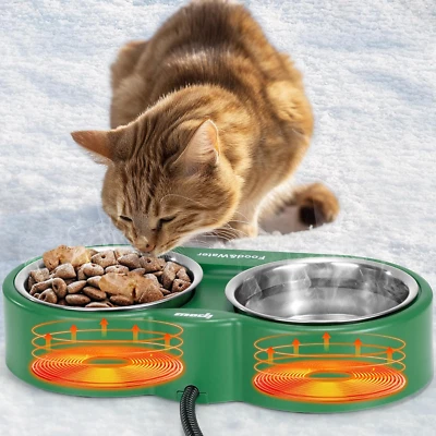 54 OZ Heated Cat Bowl with Double Removable Stainless Steel Bowl, Outdoor Heated