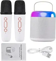 SOULONG Microphone and Sound Speaker Set, Portable Mini BT Speaker with 2 Microphones, Home Party Wireless Loudspeaker with RGB Lights BT5.3 Connection for Singing (White)