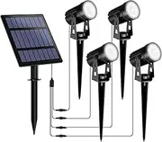 T-Sun White Solar Spotlights Outdoor, Solar Lights with 4 Pack Headlights, IP65 Waterproof Clear White Spot Lights Outdoor Security Wall Lights for Garden, Yard, Driveway, Pool Area(6000K/Cold White)