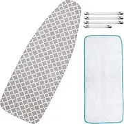 Extra-Wide Ironing Board Cover and Pad Replacement with Scorch and Stain Resistant Thick Padding and Elasticized Edge 18" x 49" Ironing Board Covers 4 Fasteners and 1 Protective Scorch Mesh Cloth