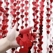 Metallic Heart Tinsel Foil Fringe Curtain - Red