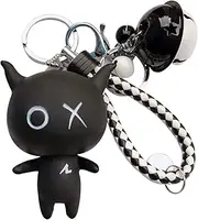 [Azurastone] Cute Keychain Kawaii Black Cartoon Bear Bells Keychains for Women Girls daughter Car Keys Bag Backpack Pendant Keyrings Gift Charms, Black, Large