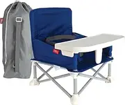 Nuby Easy Go Pop Up Foldable Booster Seat with Removable Tray and Travel Bag - Travel Floor and Booster Seat for Indoor/Outdoor Use - 3-Point Safety Adjustable Straps - 6+ Months, Blue