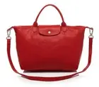 NWT Longchamp Le Pliage Cuir Medium Leather Crossbody Satchel Bag RED AUTHENTIC