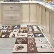 PCSWEET HOME Cushioned Anti Fatigue Kitchen Mats Sets 2, Farmhouse Kitchen Rugs, Waterproof Non-Slip Comfort Mat for Kitchen, Home, Office, Laundry (Light Coffee)