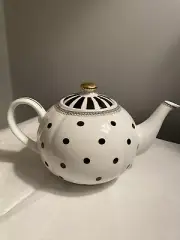 Grace's Teaware White Black Polka Dot Tea/Coffee Teapot Gold Top