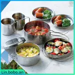 8PCS OUTDOOR PAN SET STAINLESS STEEL STACKING POTS HIKING PO