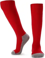 [Generic] 's Breathable Football Socks High Tube Socks Over Knee Sports Socks for 8-14 Boys Girls Red One Size