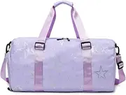 Children's Sports Bag Travel Bag with Shoe Compartment and Wet Compartment, Stars Pattern, purple