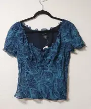 Express Blouse Womens 13/14 Short Sleeve Front Tie Semi Sheer Lined 100% Silk