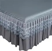 BBPM Fitted Bed Valance Sheets Pretty Design 17 Inch High Delicate Ruffles Lace Floret Bed Skirt with Strong Elastic Belts - Base Bed Skirt Double,Gray,Queen/150 * 200cm