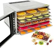 oiyocemo Stainless Steel Food Dehydrator, 6 Tray Fruit Dryer Machine with Free Recipe Book, BPA-Free, 30~90℃ Temperature Setting, Max 24h, Dehydrator Food Dryer for Vegetables, Meats, Chili-400W