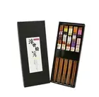 Chopsticks Set 5 Pairs, Reusable Natural Bamboo Chopsticks in a Beautiful Bla...