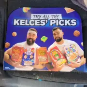 Travis Jason Kelce Mix Cereal Promo Display Header Eagles Chiefs Taylor Swift
