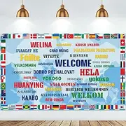 Tatuo International Welcome Banner, World Flags Background, Country Flags Banner Decoration, 71 x 43 Inch, Polyester, Red, Blue, White, Green, Yellow, Black, International Event