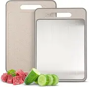 Quick Defrosting Board, 4 in 1 Cutting Board with Knife Sharpener, Fast Thaw Meat ＆ Frozen Food, Big Size Defrosting Tray with Grater, Double-Sided Frost Away Plate, Chopping Board (Sliver+Beige)