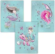 Mermaid Poster Set of 3 Pictures for Children Beautiful Children's Room Decoration Girls Underwater World Girls Room DIN A4 (T19)