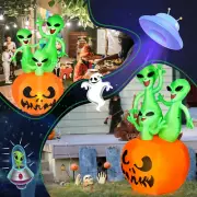 6FT Halloween Inflatable Decorations Alien With Pumpkin LED Lighted Garden Yard