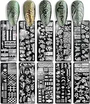 SILPECWEE 10 Pieces Nail Stamping Plate Abstract Nail Stamps Flower Geometry Snake Lace Nail Stencils Nail Art Stamping Kit Nail Design Stamp Nail Decoration for Acrylic Nails