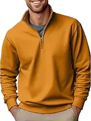 [Generic] Pullover Shirt Casual Zipper Stand Neck Thickened and Velvet Solid Color Men's Sweater Light Pullover Sweatshirt Men