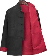 [Generic] Spring Chinese Traditional Men Stand Tang Suit Clothing Kung Fu Jacket Coat,Tang Suit Loose Long Sleeved Buttoned