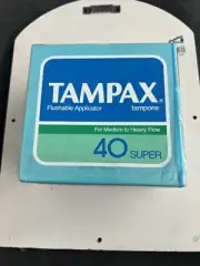 VINTAGE 80's NOS TAMPAX 40 SUPER TAMPONS SEALED BOX MOVIE PROP 1980'S