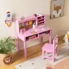 HONEY JOY Kid Desk Chair Set Study Writing Table w/Cork Bulletin Board Bookshelf