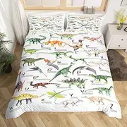 Homewish Dinosaur Duvet Cover Single For Kids Toddler Dinosaur Alphabet Bedding Set Wild Animal Themed Comforter Cover Cartoon Dino Bed Set For Boys Girls Cute Kawaii Bedding 2Pcs Soft