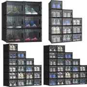 TAUS 6/12/18/24PCS Shoe Storage Box Plastic Stackable Sneaker Organizer Clear L