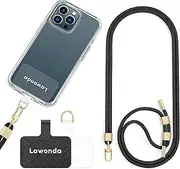 [Lawonda] Universal Mobile Phone Chain Suitable for All Smartphones, Chain for Hanging, Adjustable Lanyard, Pack of 2 Replacement Inserts, Mobile Phone Strap with Any Case, Can be Combined for iPhone/Samsung/Huawei, Black