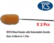 2 JANITOR EXTENSION LAMB WOOL DUSTER 80CM TO 1.15M PLASTIC Handle