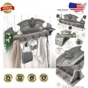 Rustic 24" Wall Mount Coat Rack with Shelf and 5 Brass Hooks - Farmhouse Style