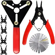 Swpeet 3Pcs AC Clutch Holding Tool Adjustable Clutch Holder and 4 in 1 Snap Ring Pliers with Stainless Steel Feeler Gauge Assortment Kit, Compatible with Domestic and Import AC Compressor