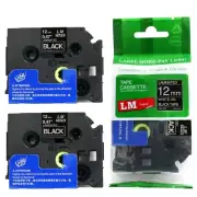 2/Pack 12mm White on Black Tape for P-touch Model PT1190, PT-1190 Label Maker