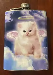 Angel Kitten y2k Flask 8oz Stainless Steel Hip Drinking Whiskey