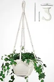 Shineloha 43 Inches Macrame Plant Hanger Large for up to 12 inch Pot Extra Long + Hook | No Tassel, Cotton Rope Hanging Plant Holder with Swag Hook, NO Plant/Pot Included (White)