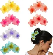 AUDTOPE 6 Pack Flower Hair Clips for Women Girls, Large Flower Claw Clips Strong Hold Non-slip Claw Hair Clips Plumeria Flower Claw Clips for Thick Thin Hair Cute Beach Holiday Hair Accessories