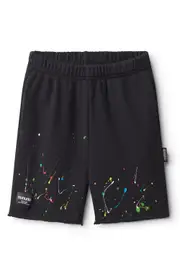 Nununu Kids' Paint Spatter Raw Hem Cotton Sweat Shorts in Black at Nordstrom, Size 10-11Y