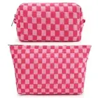 2 Pieces Makeup Bag Large Checkered Cosmetic Bag Capacity Canvas Mix Travel T...