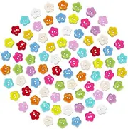 BEZANU Resin Buttons, 100 PCS Colorful Flower Shape Craft Buttons for Craft Project, Clothes Sewing (About 15mm/0.59in)