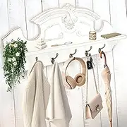 Felt Creative Home Goods Farmhouse Coat Rack Wall Mount with Shelf - Gorgeous 24" Wall Hanging Coat Hanger with Hooks for Entryway, French Country Shelf, Mug Rack White
