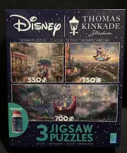 DISNEY THOMAS KINKADE 3 IN 1 PACK PUZZLES 550 + 700 + 750 PCS WITH PUZZLE GLUE