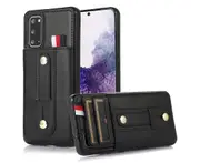 Hidden Card Slot Case for Samsung Galaxy S20 Plus, with Leather Loop Strap - Black