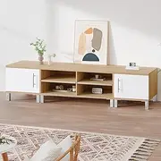 ALFORDSON TV Cabinet Stand 190 x 50 x 42cm Wood White Color, Modern Furniture Entertainment Unit for Living Room, Multimedia Centre with Storage Cabinet and Open Shelves for Console Speaker Soundbar