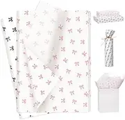 Pineraap 100 Sheets Bow Tissue Paper, Cute Pink & Black Bowknot Printed Gift Wrap Tissue Paper Decorative for Gift Packing Birthday Baby Shower Wedding Party DIY Crafts, 14 x 20 Inch